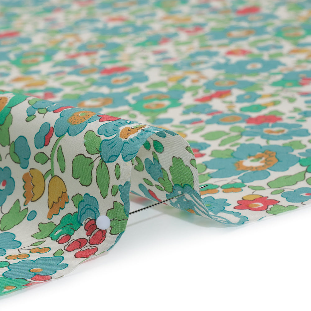 Liberty Fabrics Tana Lawn® - Betsy Blue Turquoise - Turquoise, Pink and Green Floral - Detail