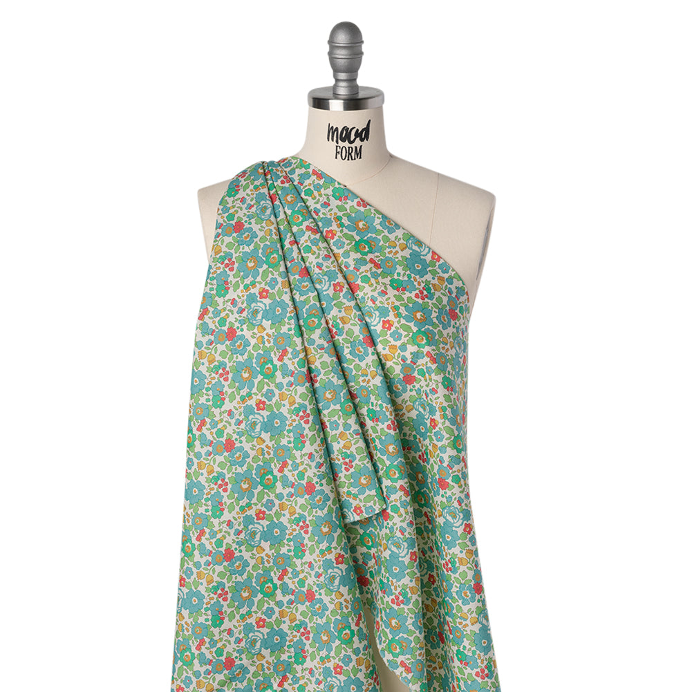 Liberty Fabrics Tana Lawn® - Betsy Blue Turquoise - Turquoise, Pink and Green Floral - Drape