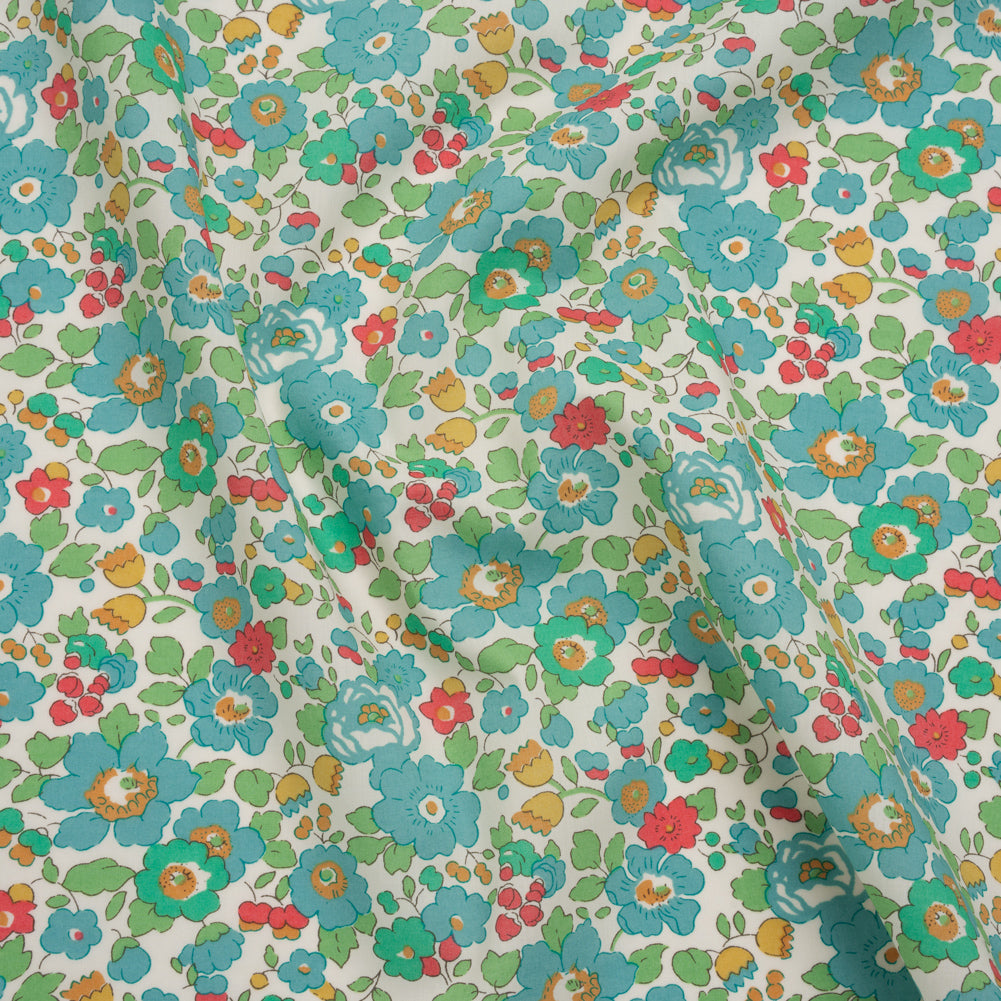 Liberty Fabrics Tana Lawn® - Betsy Blue Turquoise - Turquoise, Pink and Green Floral