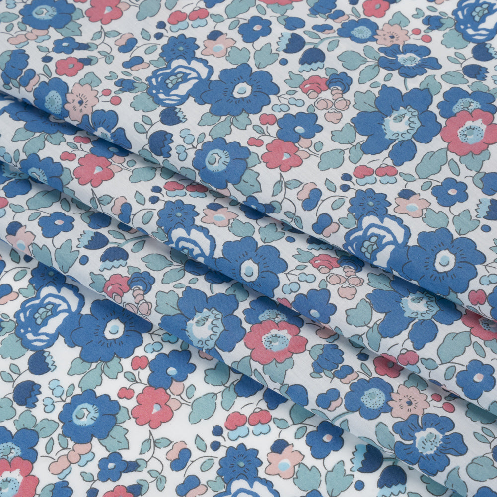 Liberty Fabrics Tana Lawn® - Betsy Blue - Country Blue, Pink and Baby Blue Floral Folded