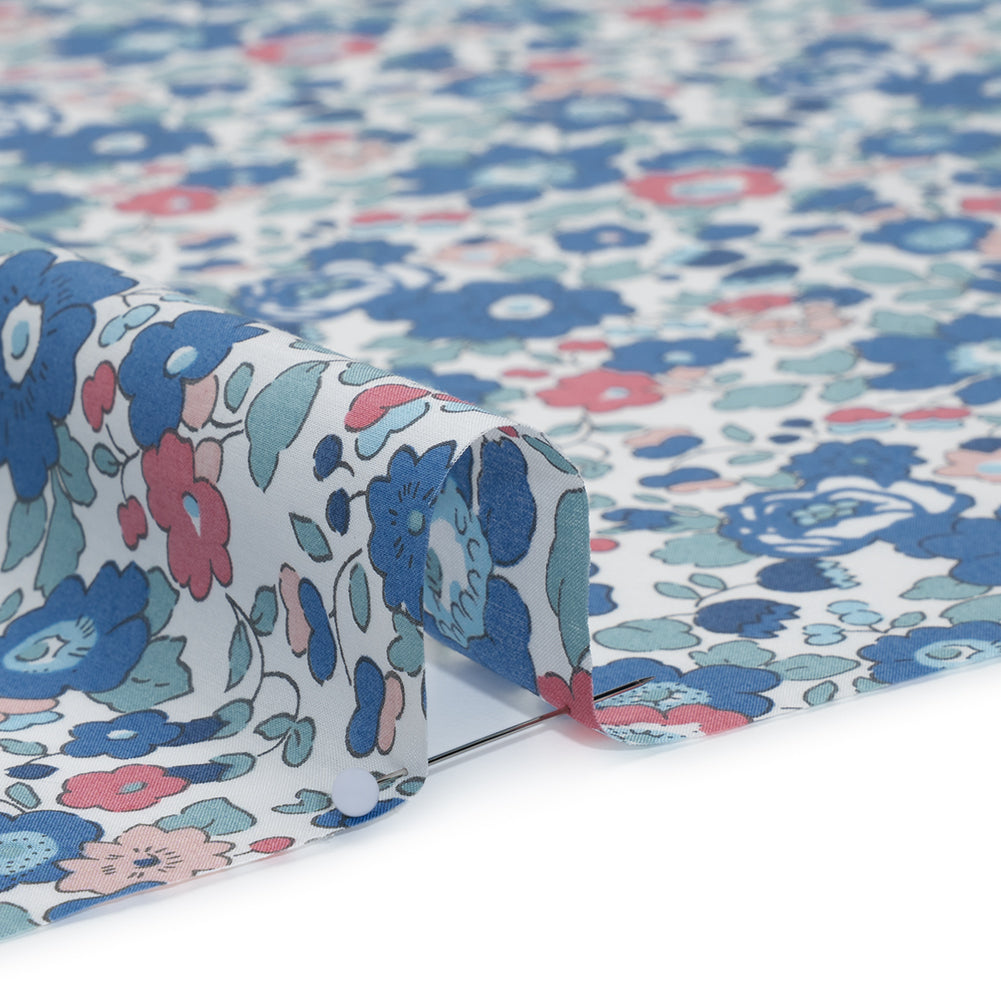 Liberty Fabrics Tana Lawn® - Betsy Blue - Country Blue, Pink and Baby Blue Floral Detail
