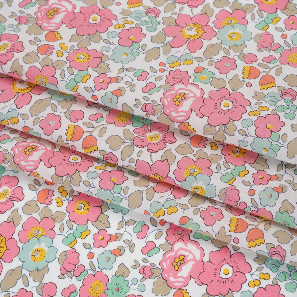 Liberty Fabrics Tana Lawn® - Betsy Light Pink - Pink, Baby Blue and Greenish Beige Floral - Folded