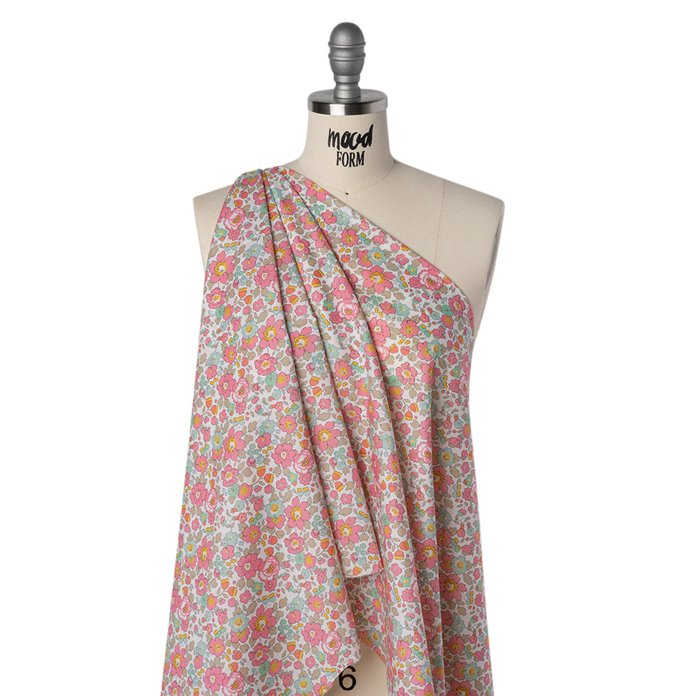 Liberty Fabrics Tana Lawn® - Betsy Light Pink - Pink, Baby Blue and Greenish Beige Floral - Drape