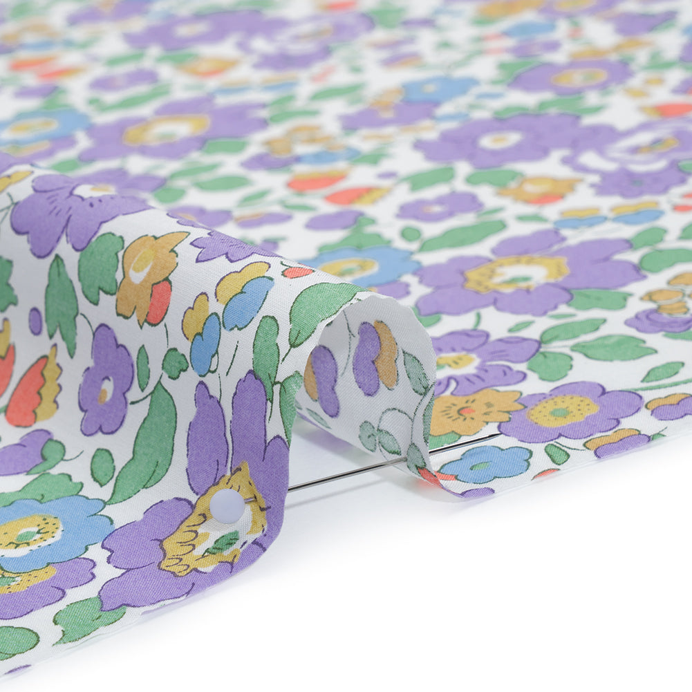 Liberty Fabrics Tana Lawn® - Betsy Purple - Lavender, Baby Blue and Emerald Green Floral - Detail