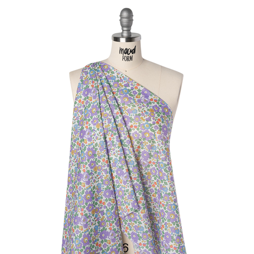 Liberty Fabrics Tana Lawn® - Betsy Purple - Lavender, Baby Blue and Emerald Green Floral - Drape