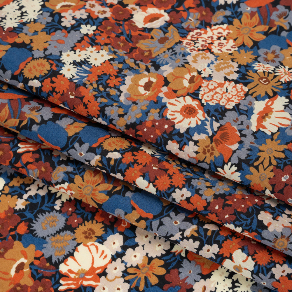 Liberty Fabrics Tana Lawn® - Thorpe Red Burgundy - Dark Red, Orange and Blue Dense Floral - Folded