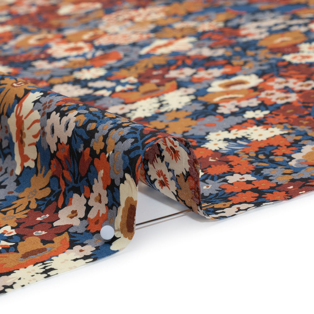 Liberty Fabrics Tana Lawn® - Thorpe Red Burgundy - Dark Red, Orange and Blue Dense Floral - Detail