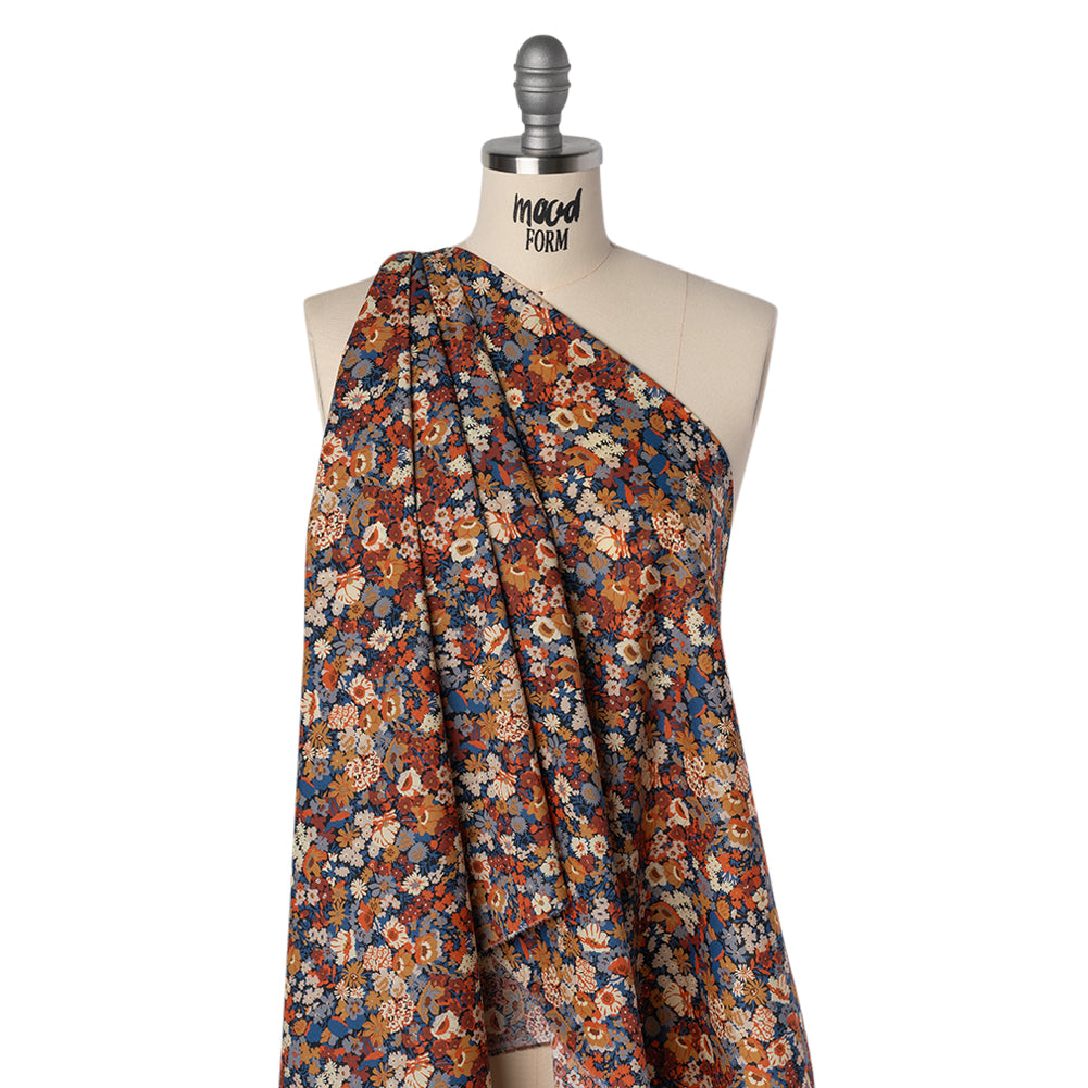 Liberty Fabrics Tana Lawn® - Thorpe Red Burgundy - Dark Red, Orange and Blue Dense Floral - Drape
