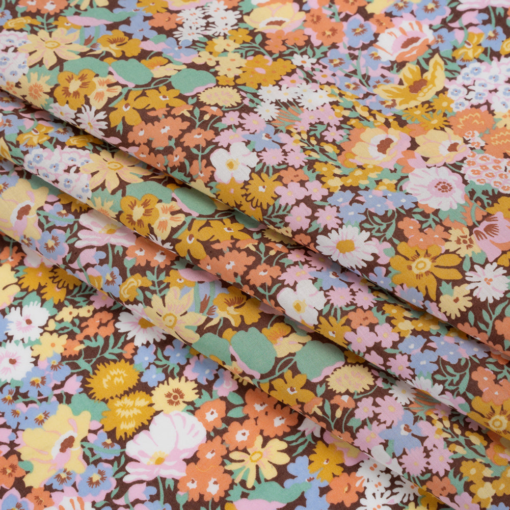 Liberty Fabrics Tana Lawn® - Thorpe Multi Pastel - Banana Yellow, Pink and Light Green Dense Floral - Folded