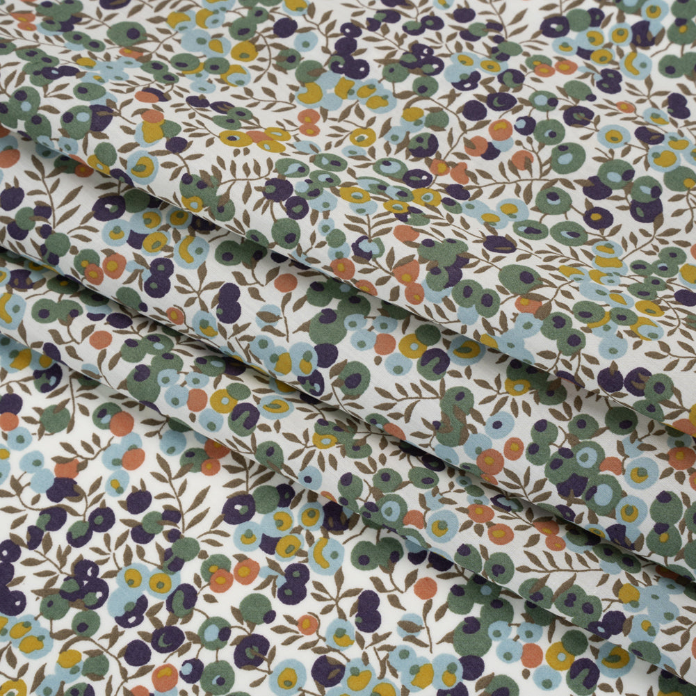 Liberty Fabrics Tana Lawn® - Wiltshire Green - Olive, Sky Blue and Brown Leaves and Berries Folded