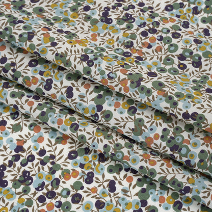 Liberty Fabrics Tana Lawn® - Wiltshire Green - Olive, Sky Blue and Brown Leaves and Berries Folded