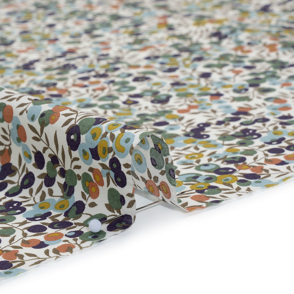 Liberty Fabrics Tana Lawn® - Wiltshire Green - Olive, Sky Blue and Brown Leaves and Berries Detail