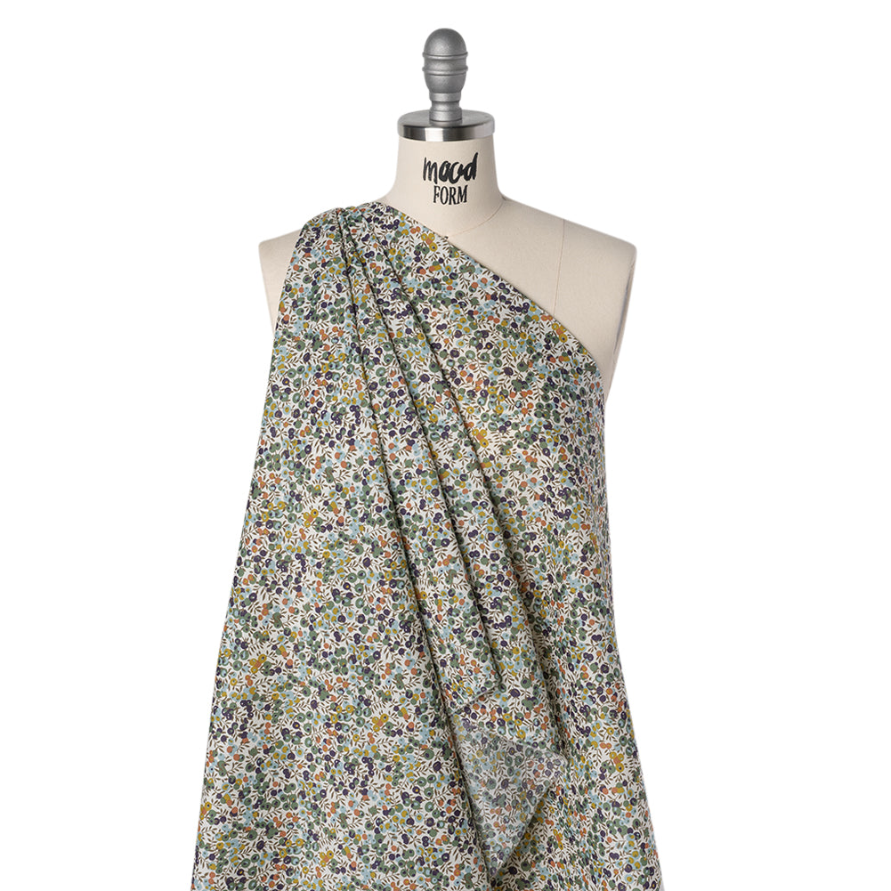 Liberty Fabrics Tana Lawn® - Wiltshire Green - Olive, Sky Blue and Brown Leaves and Berries Drape