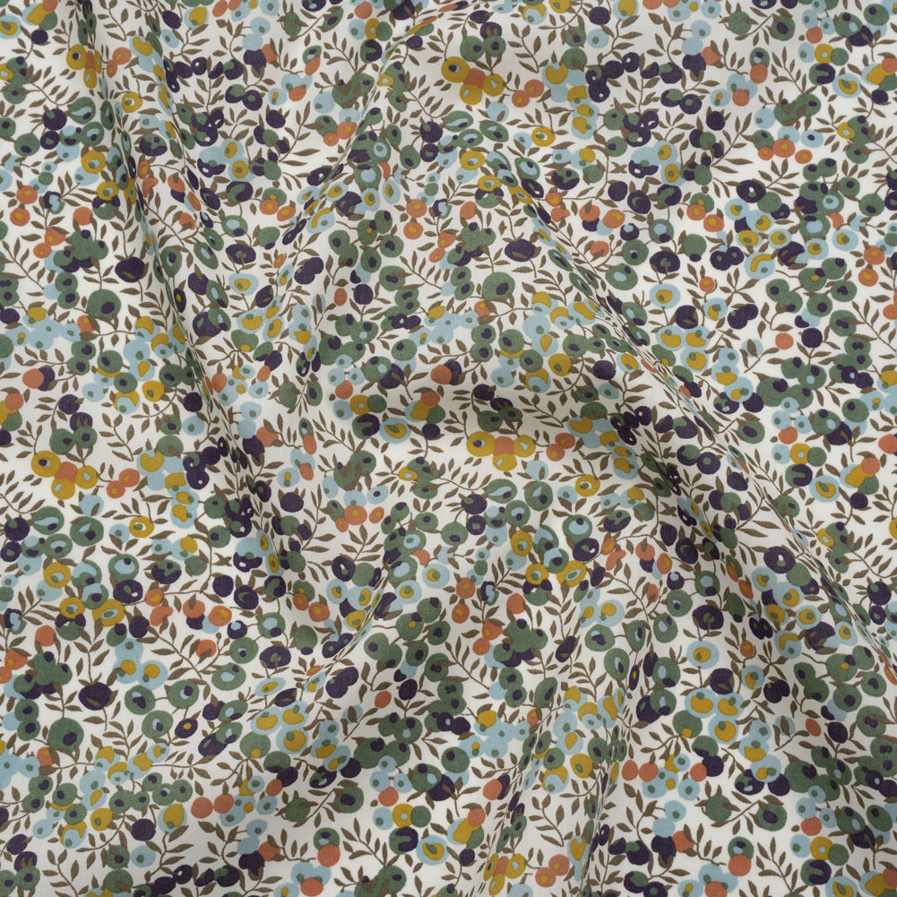 Liberty Fabrics Tana Lawn® - Wiltshire Green - Olive, Sky Blue and Brown Leaves and Berries