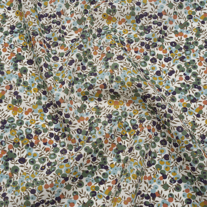 Liberty Fabrics Tana Lawn® - Wiltshire Green - Olive, Sky Blue and Brown Leaves and Berries