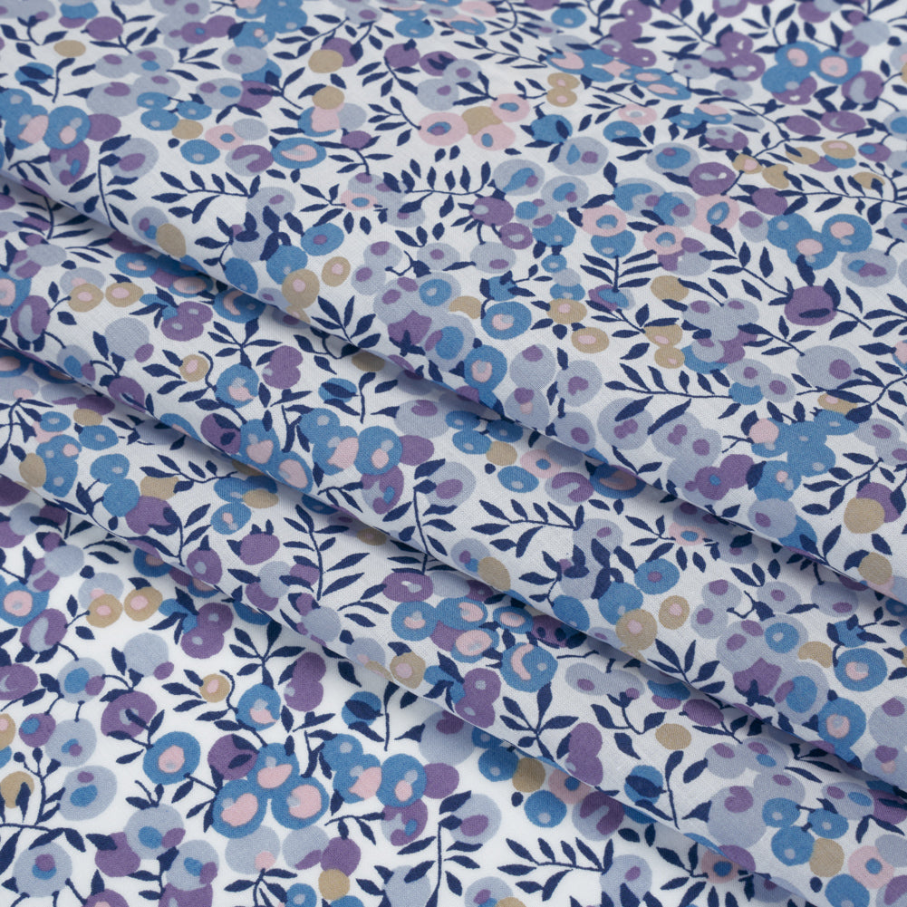 Liberty Fabrics Tana Lawn® - Wiltshire Purple - Lavender, Light Blue and Navy Leaves and Berries - Folded