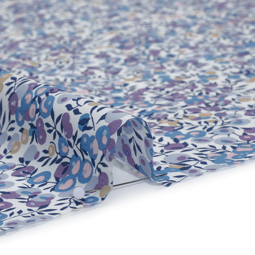 Liberty Fabrics Tana Lawn® - Wiltshire Purple - Lavender, Light Blue and Navy Leaves and Berries - Detail