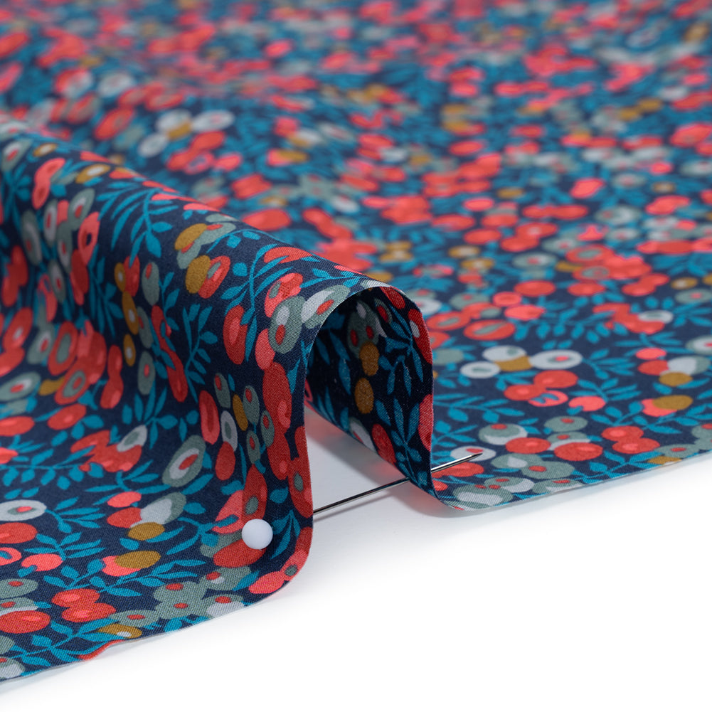 Liberty Fabrics Tana Lawn® - Wiltshire Dark Blue - Navy, Red and Blue Leaves and Berries - Detail