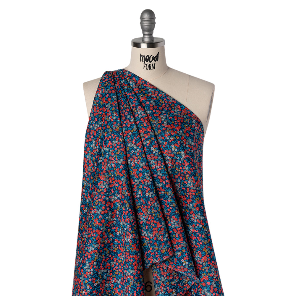 Liberty Fabrics Tana Lawn® - Wiltshire Dark Blue - Navy, Red and Blue Leaves and Berries - Drape