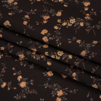 Liberty Fabrics Tana Lawn® - Elizabeth Brown - Brown, Yellow and Dark Green Scattered Flowers Folded