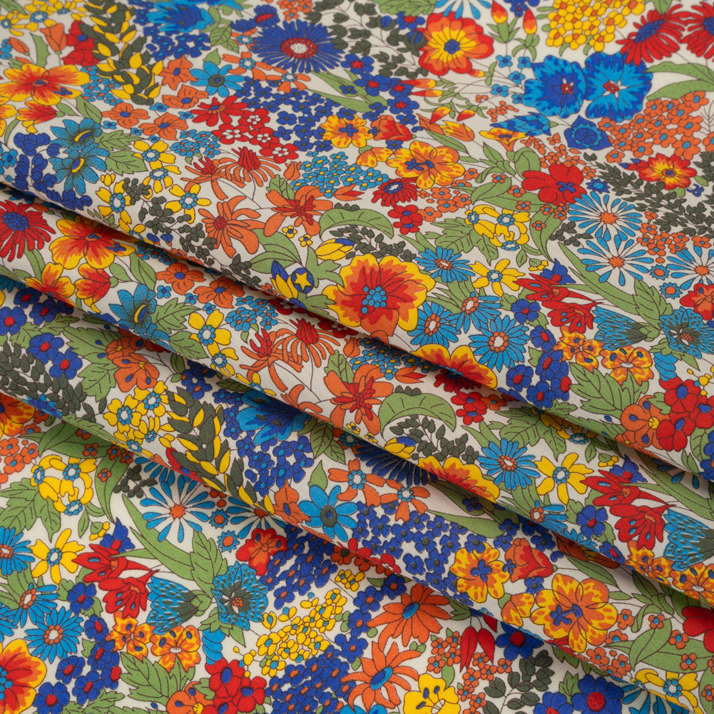 Liberty Fabrics Tana Lawn® - Margaret Annie Multi Bright - Blue, Red and Green Hand Drawn Florals - Folded