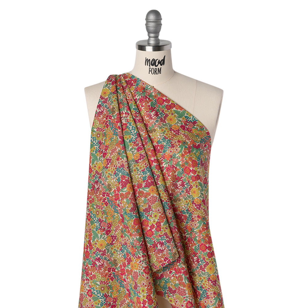 Liberty Fabrics Tana Lawn® - Margaret Annie Pink - Bright Pink, Orange and Yellow Hand Drawn Florals - Drape