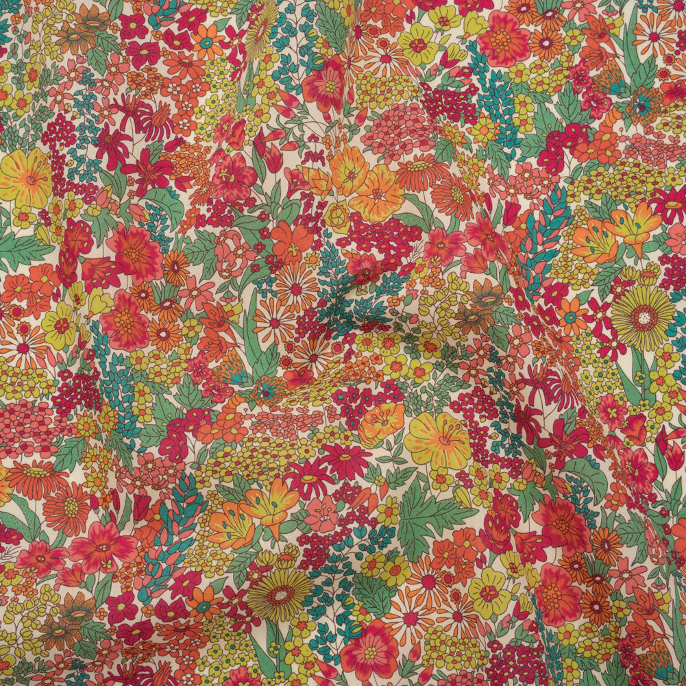 Liberty Fabrics Tana Lawn® - Margaret Annie Pink - Bright Pink, Orange and Yellow Hand Drawn Florals