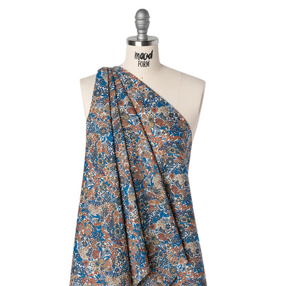 Liberty Fabrics Tana Lawn® - Margaret Annie Blue - Brown, Blue and Beige Hand Drawn Florals Drape