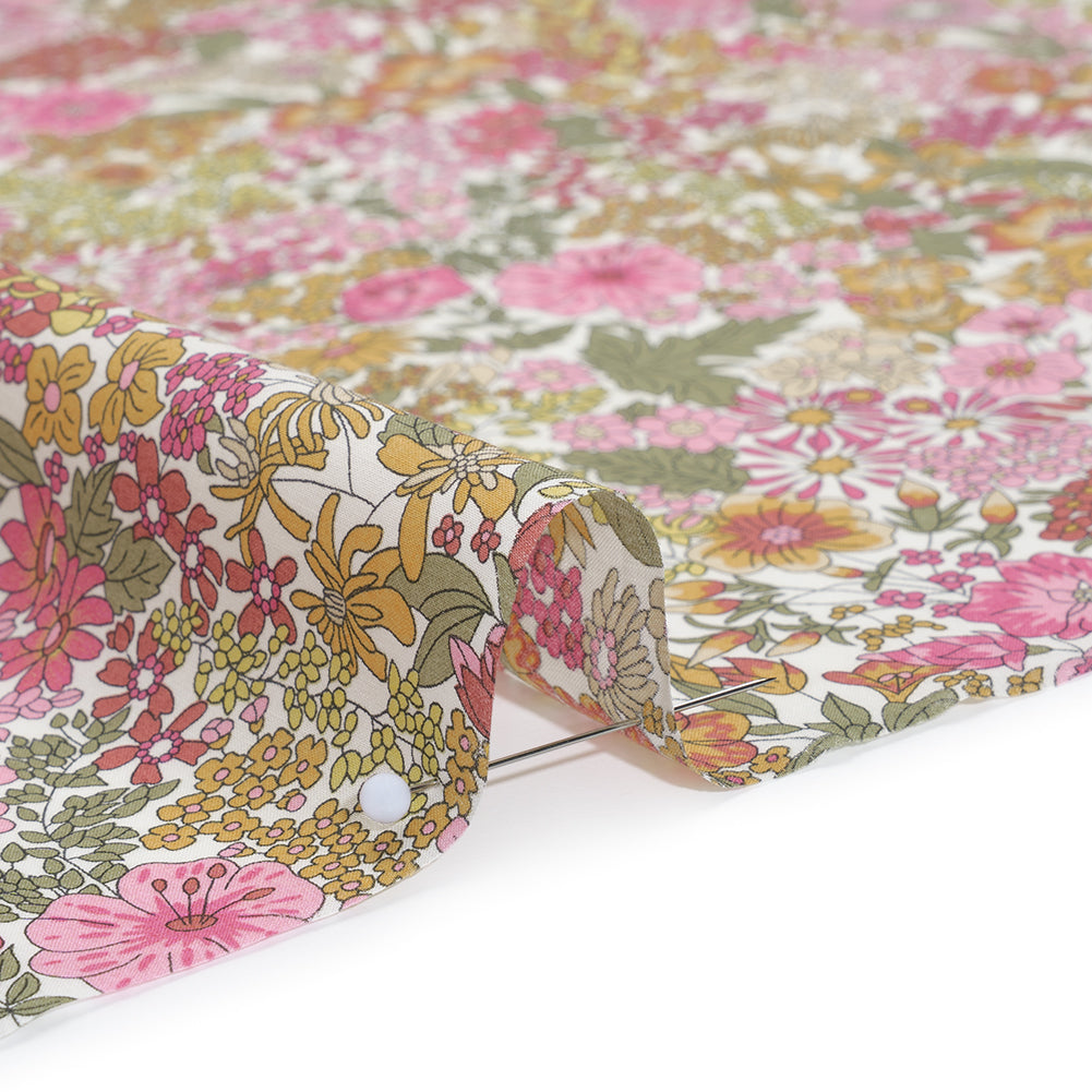 Liberty Fabrics Tana Lawn® - Margaret Annie Light Pink - Baby Pink, Light Orange and Sage Green Hand Drawn Florals Detail