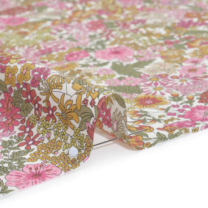 Liberty Fabrics Tana Lawn® - Margaret Annie Light Pink - Baby Pink, Light Orange and Sage Green Hand Drawn Florals Detail