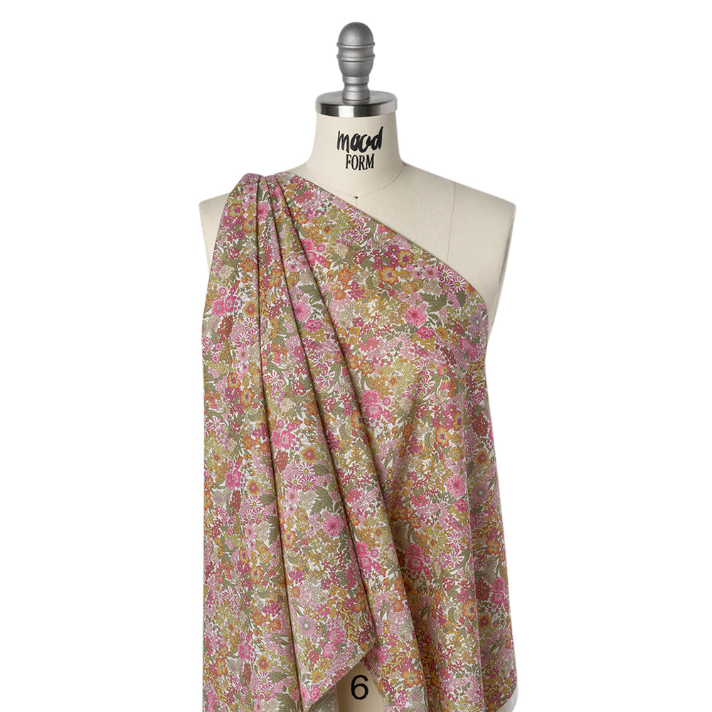 Liberty Fabrics Tana Lawn® - Margaret Annie Light Pink - Baby Pink, Light Orange and Sage Green Hand Drawn Florals Drape