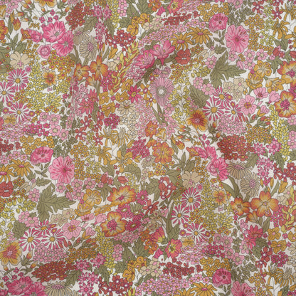 Liberty Fabrics Tana Lawn® - Margaret Annie Light Pink - Baby Pink, Light Orange and Sage Green Hand Drawn Florals