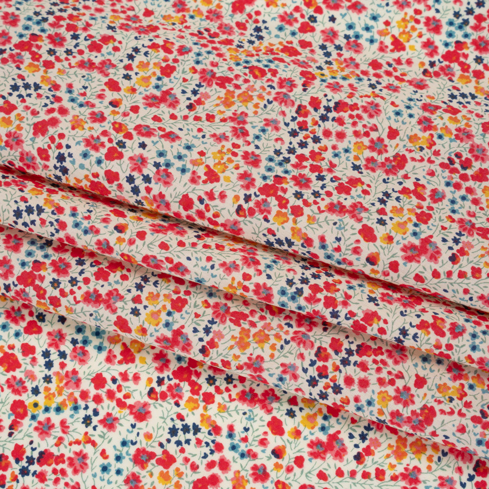 Liberty Fabrics Tana Lawn® - Phoebe Pink - Red, Pink and Blue Little Flowers - Folded