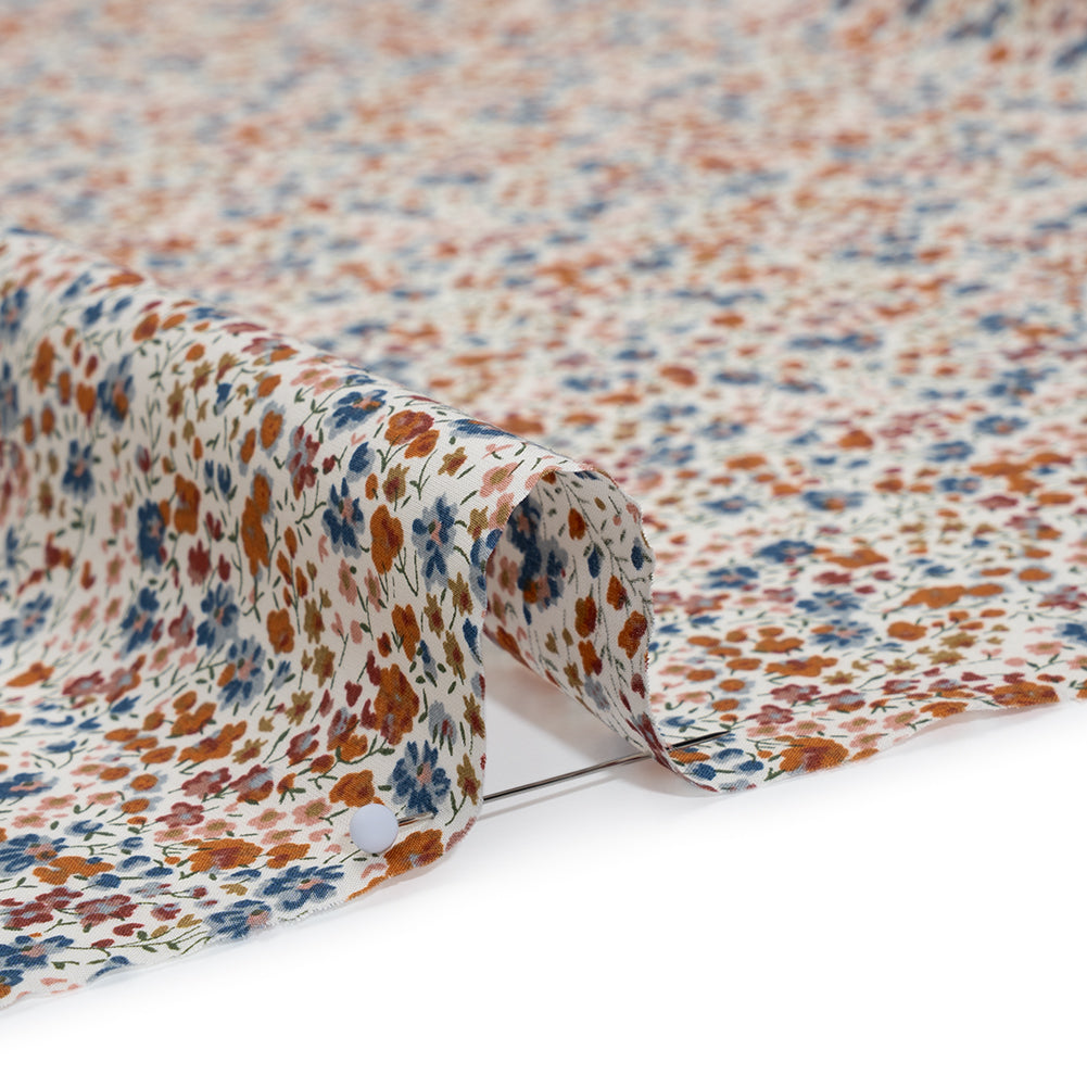 Liberty Fabrics Tana Lawn® - Phoebe Brown - Golden Brown, Russet and Blue Little Flowers - Detail