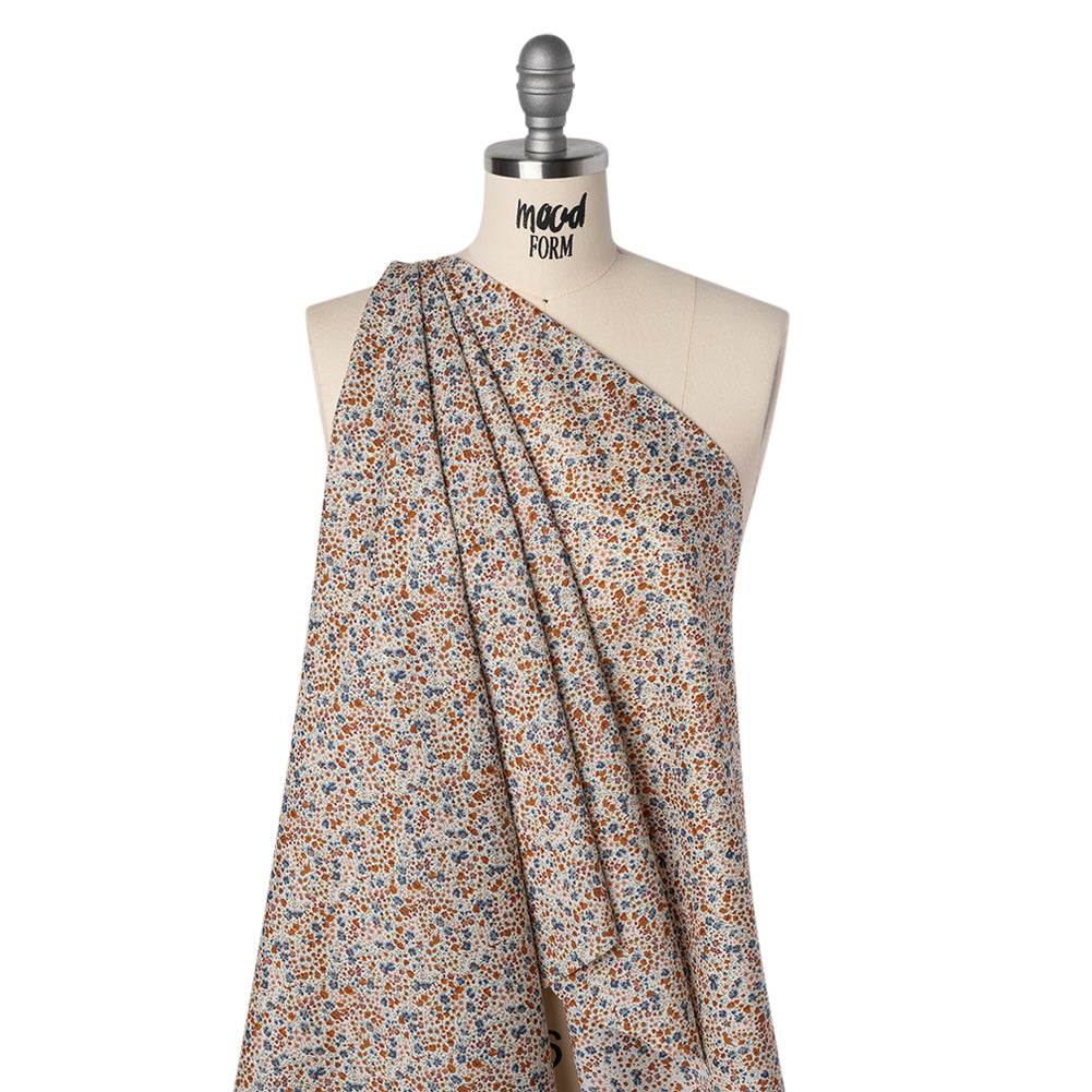 Liberty Fabrics Tana Lawn® - Phoebe Brown - Golden Brown, Russet and Blue Little Flowers - Drape