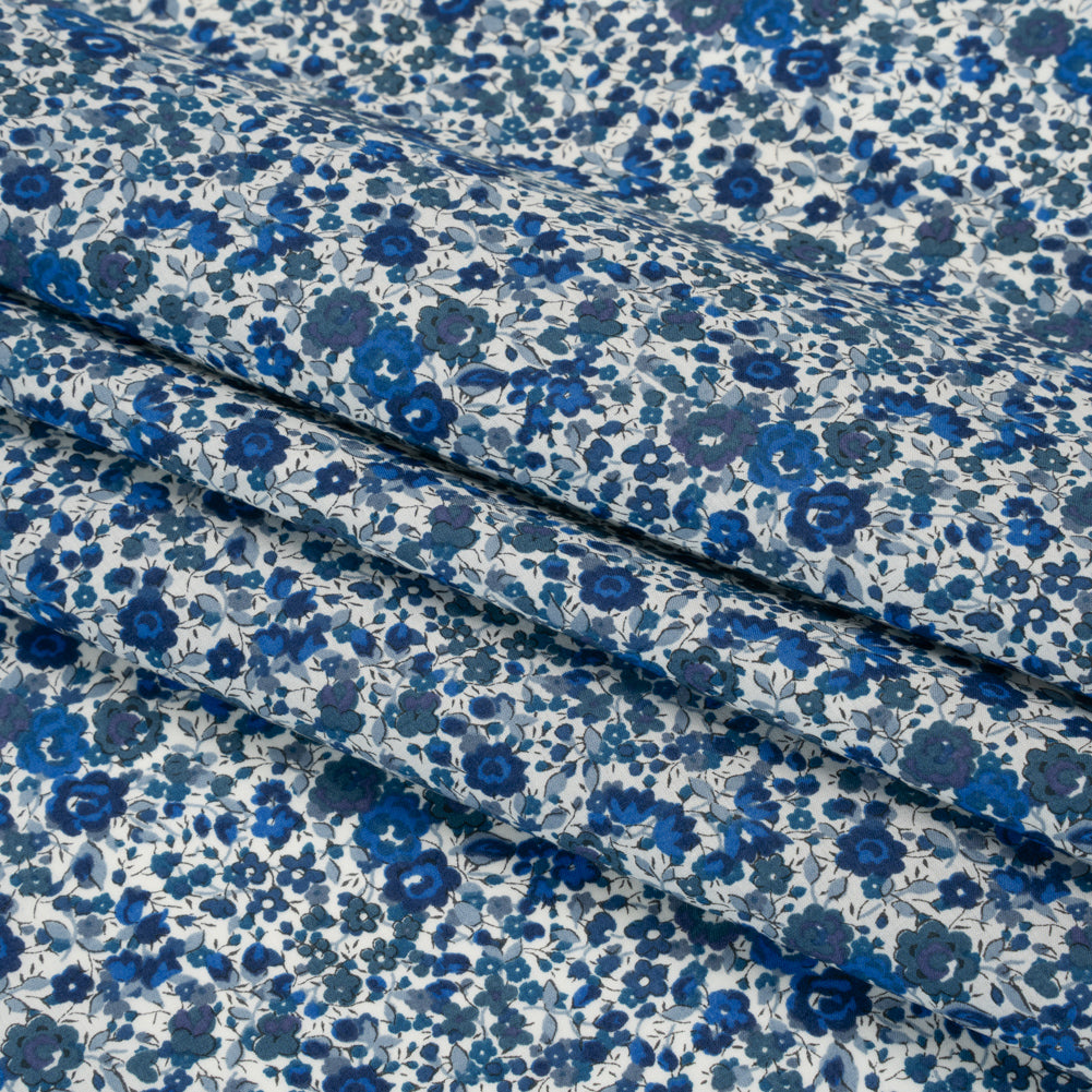 Liberty Fabrics Tana Lawn® - Emma and Georgina Dark Blue - Bright Blue, Blue-Gray and White Floral Folded