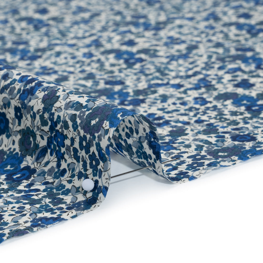 Liberty Fabrics Tana Lawn® - Emma and Georgina Dark Blue - Bright Blue, Blue-Gray and White Floral Detail