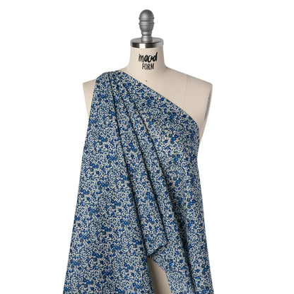 Liberty Fabrics Tana Lawn® - Emma and Georgina Dark Blue - Bright Blue, Blue-Gray and White Floral Drape