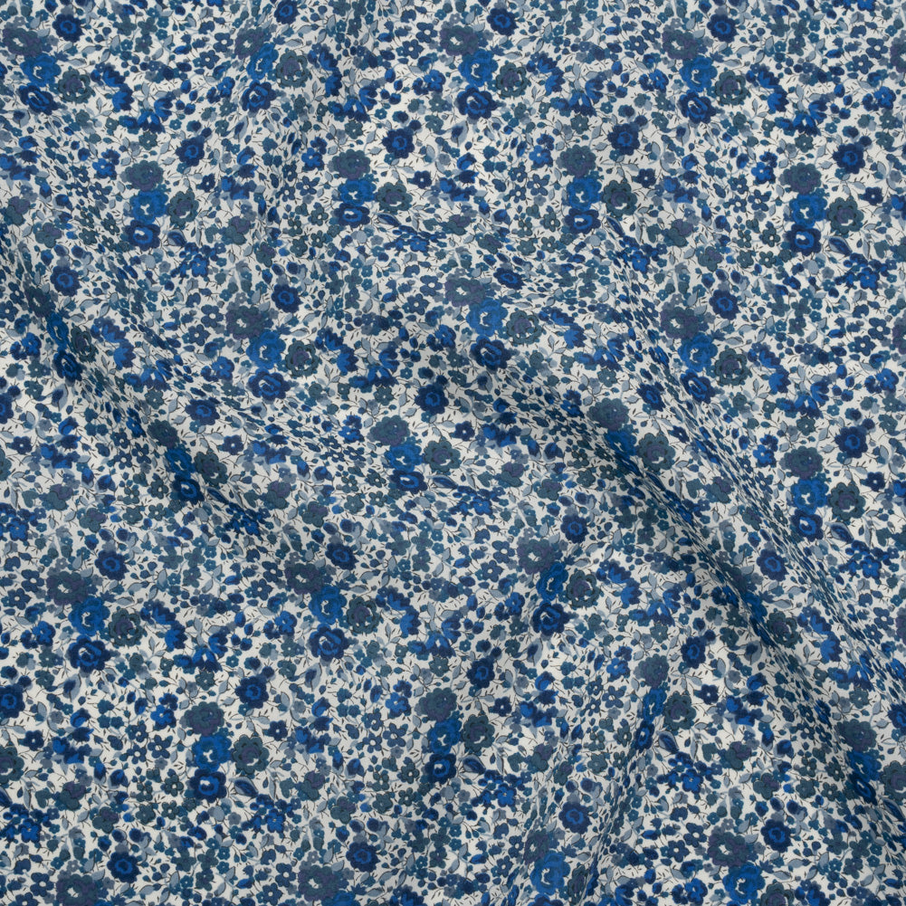 Liberty Fabrics Tana Lawn® - Emma and Georgina Dark Blue - Bright Blue, Blue-Gray and White Floral