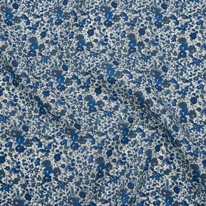 Liberty Fabrics Tana Lawn® - Emma and Georgina Dark Blue - Bright Blue, Blue-Gray and White Floral