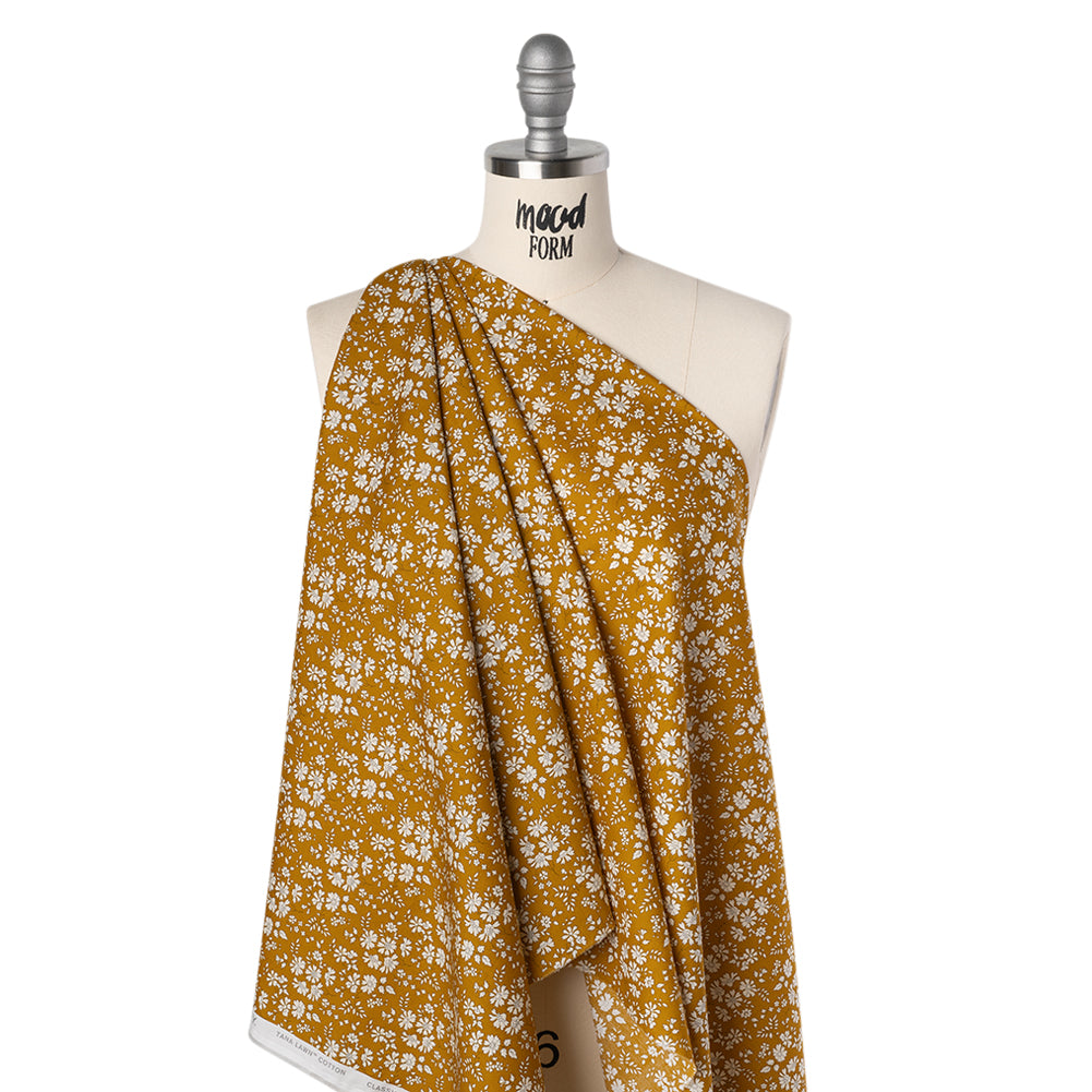 Liberty Fabrics Tana Lawn® - Capel Yellow - Yellow Ochre and White Outlined Florals Drape