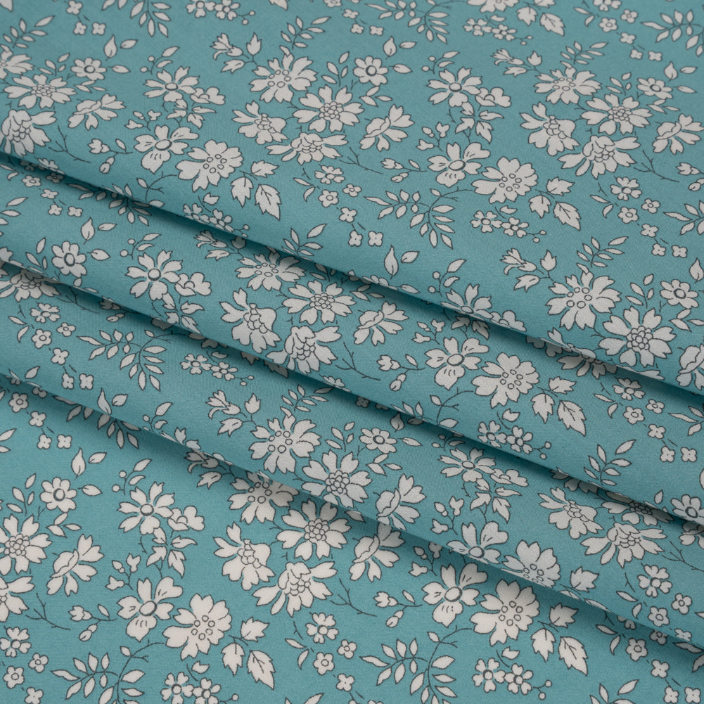 Liberty Fabrics Tana Lawn® - Capel Blue Turquoise - Aqua Blue and White Outlined Florals