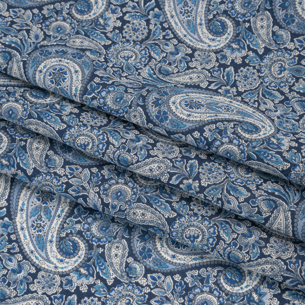 Liberty Fabrics Tana Lawn® - Lee Manor Dark Blue - Blue and White Paisley Folded