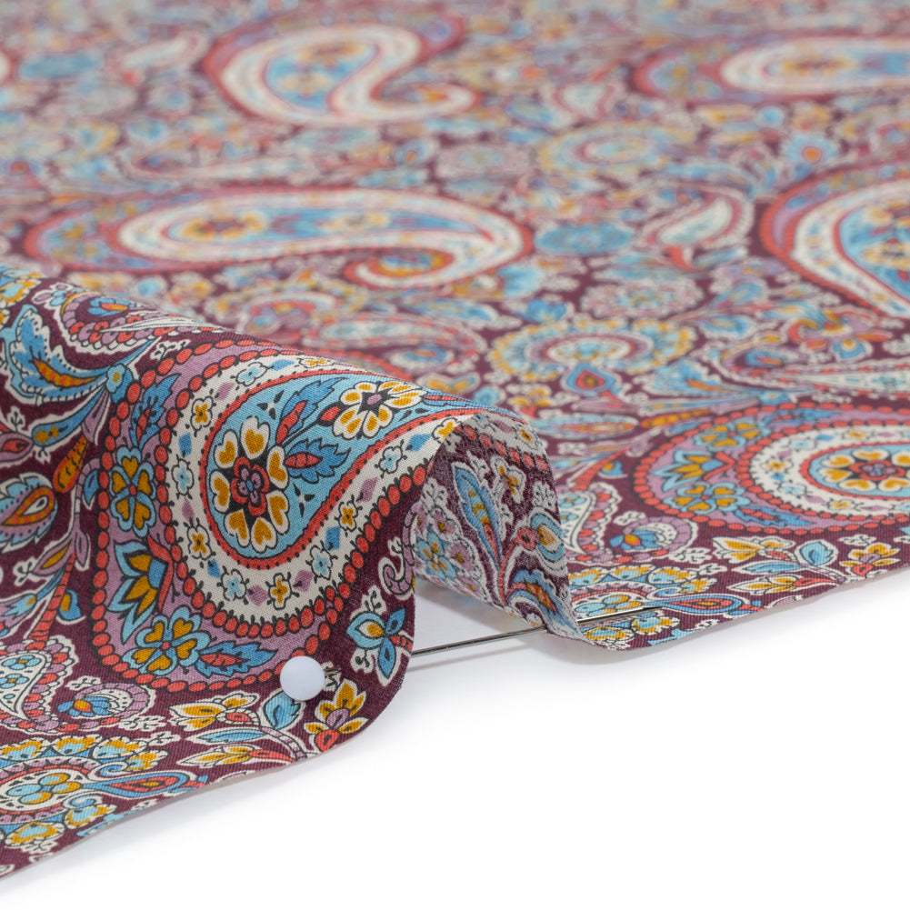 Liberty Fabrics Tana Lawn® - Lee Manor Red Burgundy - Wine Red and Multicolor Paisley - Detail