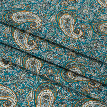 Liberty Fabrics Tana Lawn® - Lee Manor Blue Turquoise - Turquoise, Green and Orange Paisley