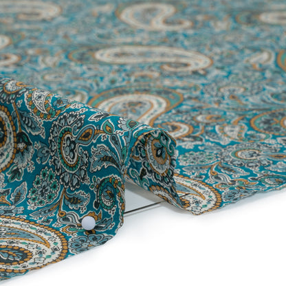 Liberty Fabrics Tana Lawn® - Lee Manor Blue Turquoise - Turquoise, Green and Orange Paisley