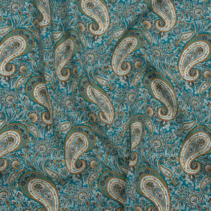 Liberty Fabrics Tana Lawn® - Lee Manor Blue Turquoise - Turquoise, Green and Orange Paisley