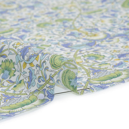 Liberty Fabrics Tana Lawn® - Lodden Green - Light Green, Pastel Blue and Golden Yellow Arts and Crafts Floral Detail