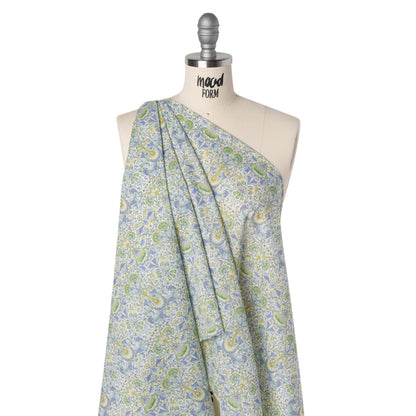 Liberty Fabrics Tana Lawn® - Lodden Green - Light Green, Pastel Blue and Golden Yellow Arts and Crafts Floral Drape