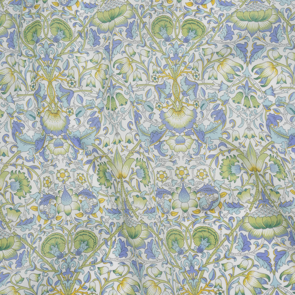 Liberty Fabrics Tana Lawn® - Lodden Green - Light Green, Pastel Blue and Golden Yellow Arts and Crafts Floral